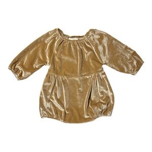 Vignette Daisy Velvet Bubble Romper in gold.
